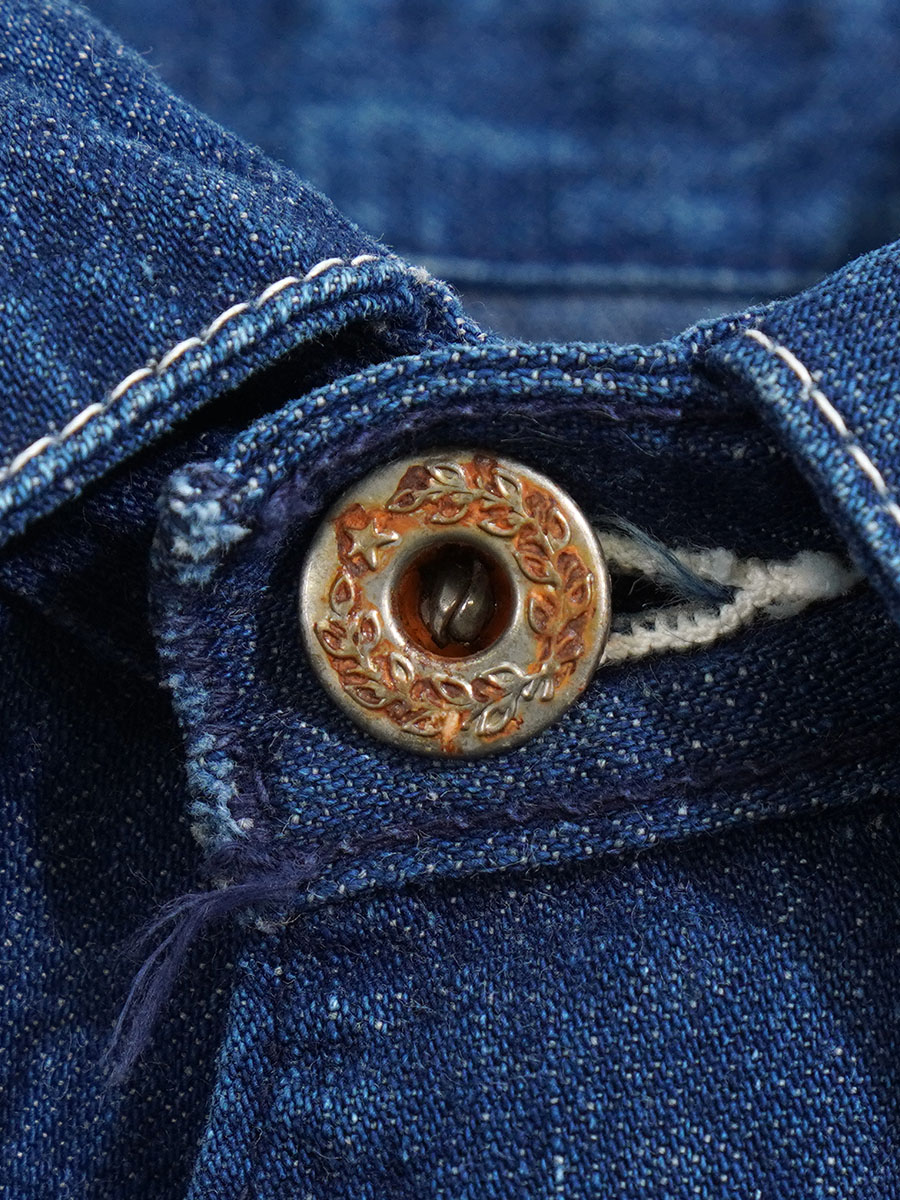 40's Sanforized/月桂樹ボタン 大戦 デニムカバーオール 濃青 良雰囲気