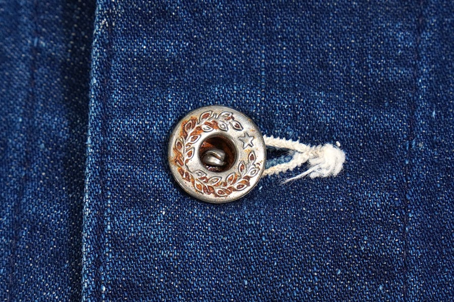 40's Sanforized/月桂樹ボタン 大戦 デニムカバーオール 濃青 良雰囲気