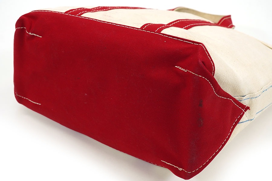 LL Bean レッド×アイボリー80‘s トートBOAT AND TOTE 80's L.L.Bean BOAT AND TOTE レザーハンドル 生成りxレッド