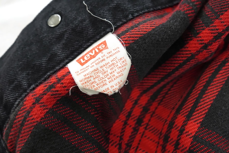 80's Levi's 70417 ブラックデニムジャケット 赤黒チェック