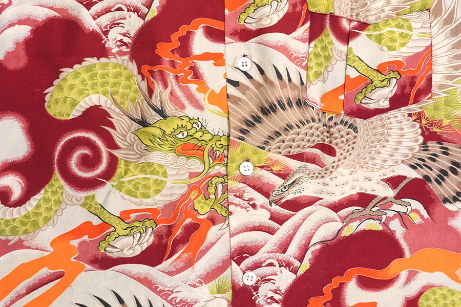 50's 龍/鷹 和柄 ループカラー S/S シルクシャツ 表記(L) | NEW ITEM