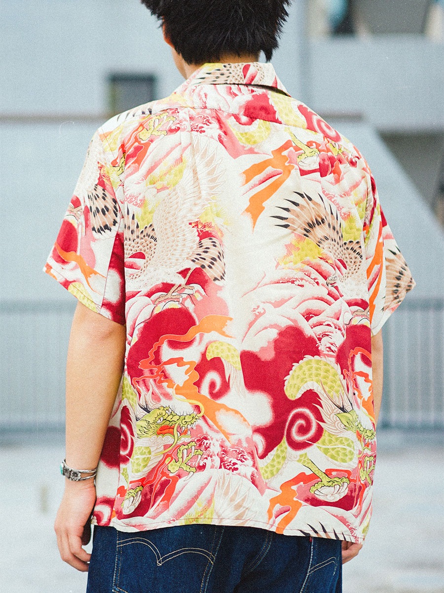 Y*A様 50s 和柄 シルク シャツ ヴィンテージ 検索 レーヨン ギ ャバジ 50's 龍/鷹 和柄 ループカラー S/S シルクシャツ 表記(L) | NEW ITEM