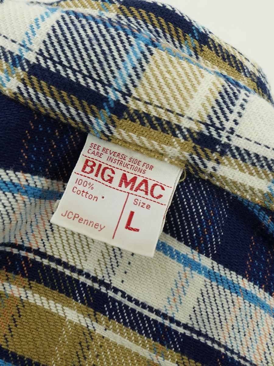 70's BIGMAC ネルシャツ 単色タグ 好配色 ブルー イエロー 皿ボタン 70's BIGMAC ネルシャツ 単色タグ 好配色 ブルー イエロー 皿ボタン