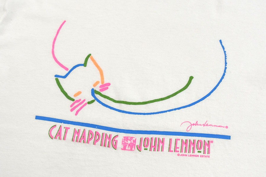90's FRUIT OF THE LOOM ジョン・レノン ''CAT NAPPING'' プリントT