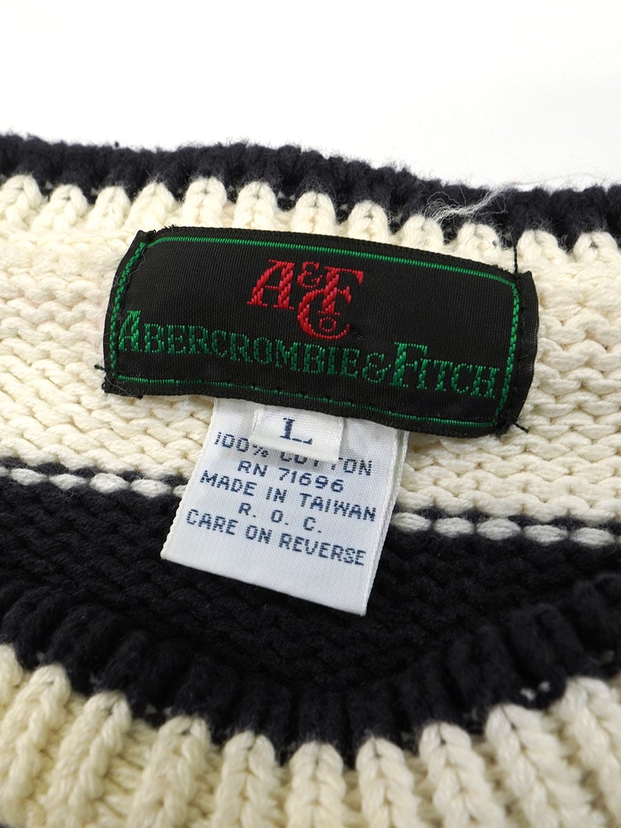 80's abercrombie&amp;fitch 100%コットン ボーダーニット 白x黒 表記(L