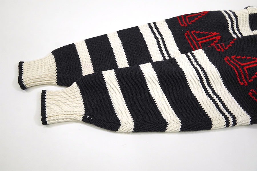 80's abercrombie&amp;fitch 100%コットン ボーダーニット 白x黒 表記(L