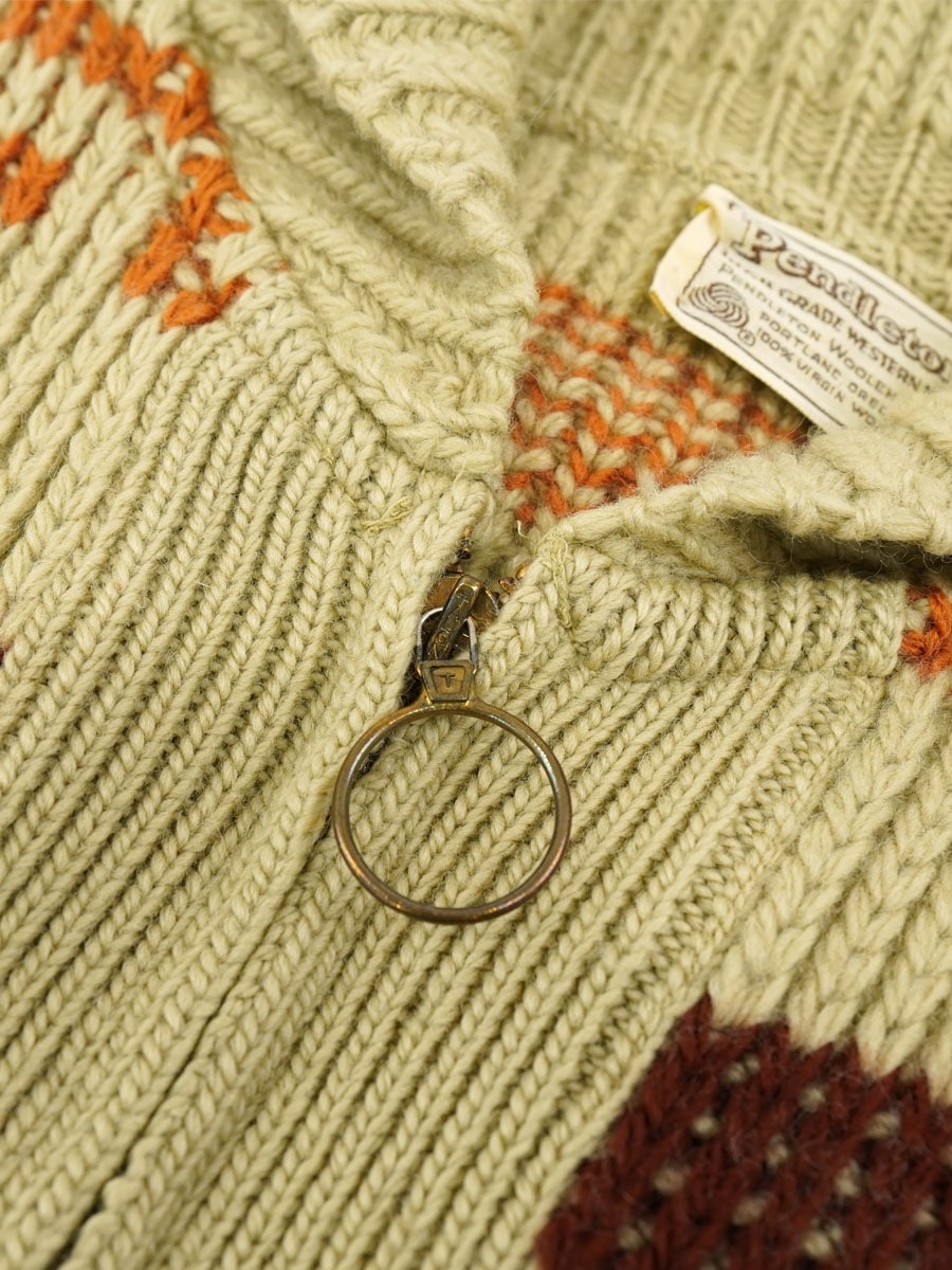 70's PENDLETON HIGH GRADE WESTERN WEAR ZIP-UP WOOL KNIT CARDIGAN