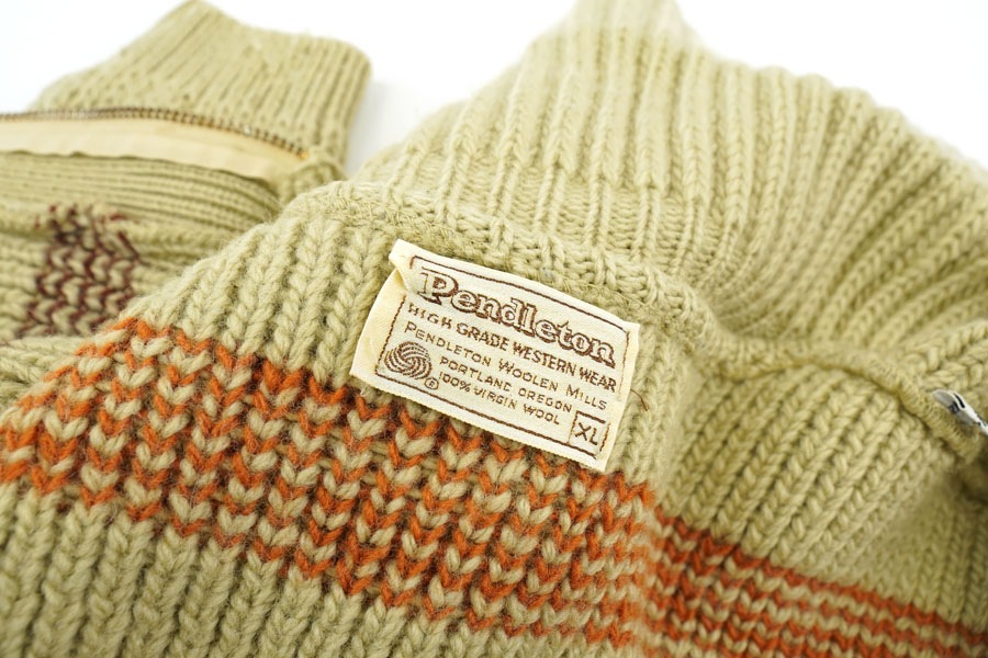 70's PENDLETON HIGH GRADE WESTERN WEAR ZIP-UP WOOL KNIT CARDIGAN