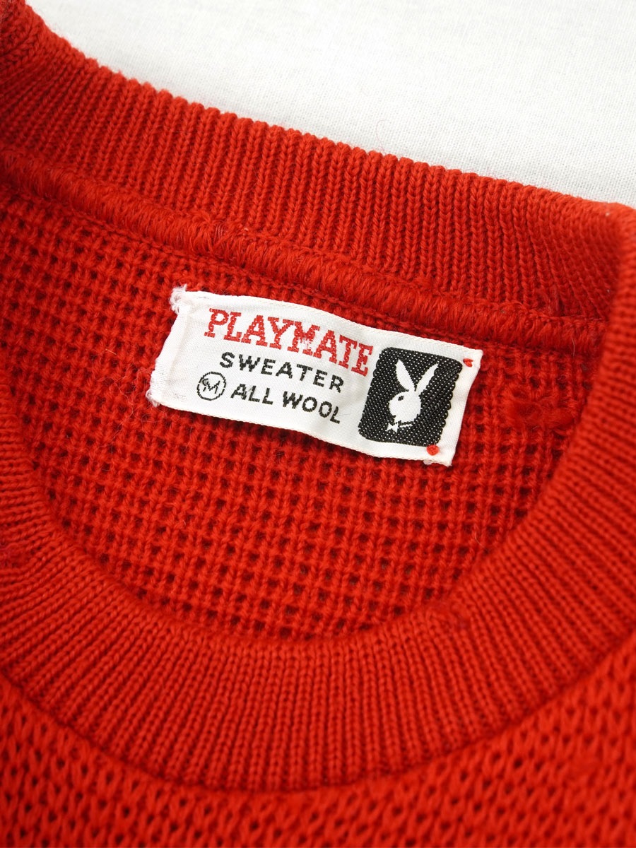 60's PLAYBOY ラビットヘッド柄 クルーネックニット 赤 表記(M)
