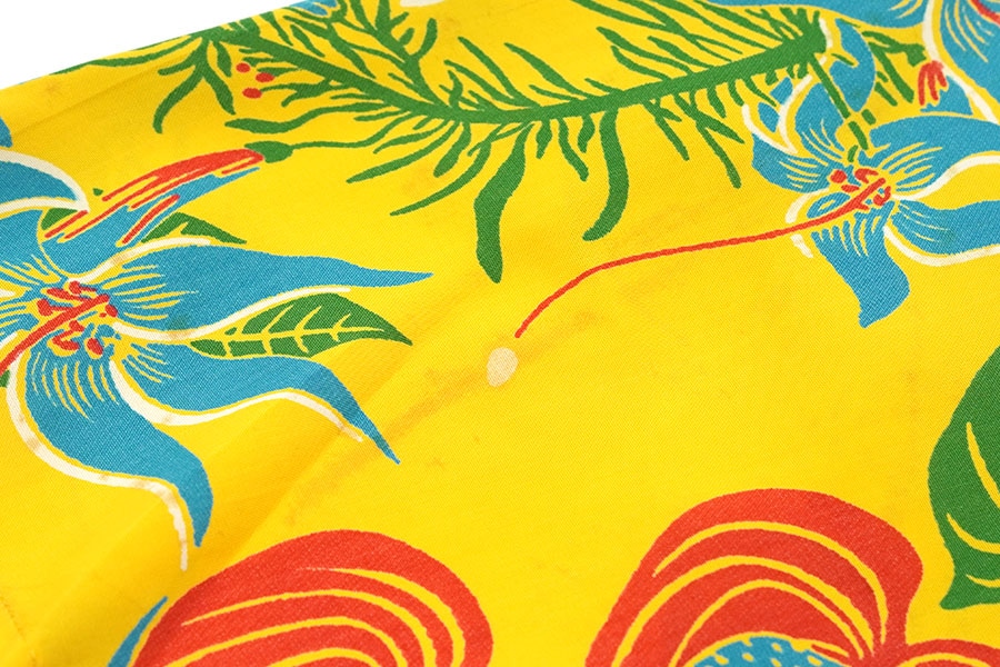 50's RUSSELL'S 花柄 オープンカラー ハワイアンシャツ 実寸 イエロー