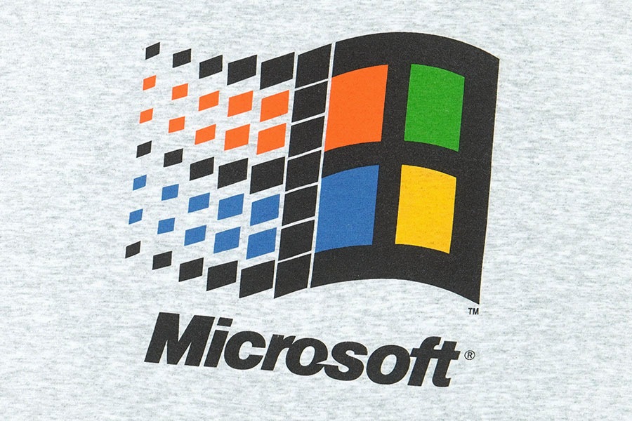 90's FRUIT OF THE LOOM ''Microsoft'' プリントTシャツ 霜降りグレー 表記(XL)