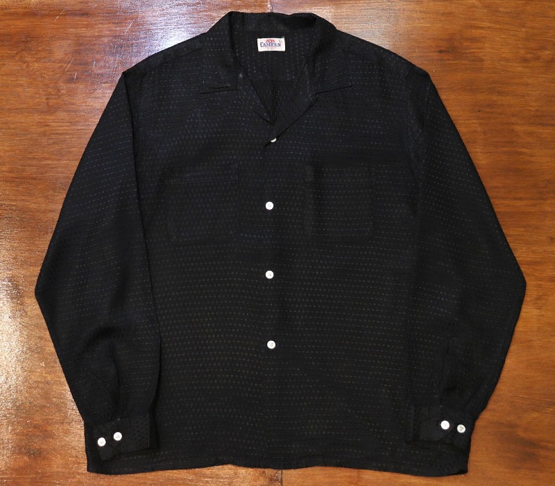 1960s L/S BLACK RAYON SHIRT , Size L
