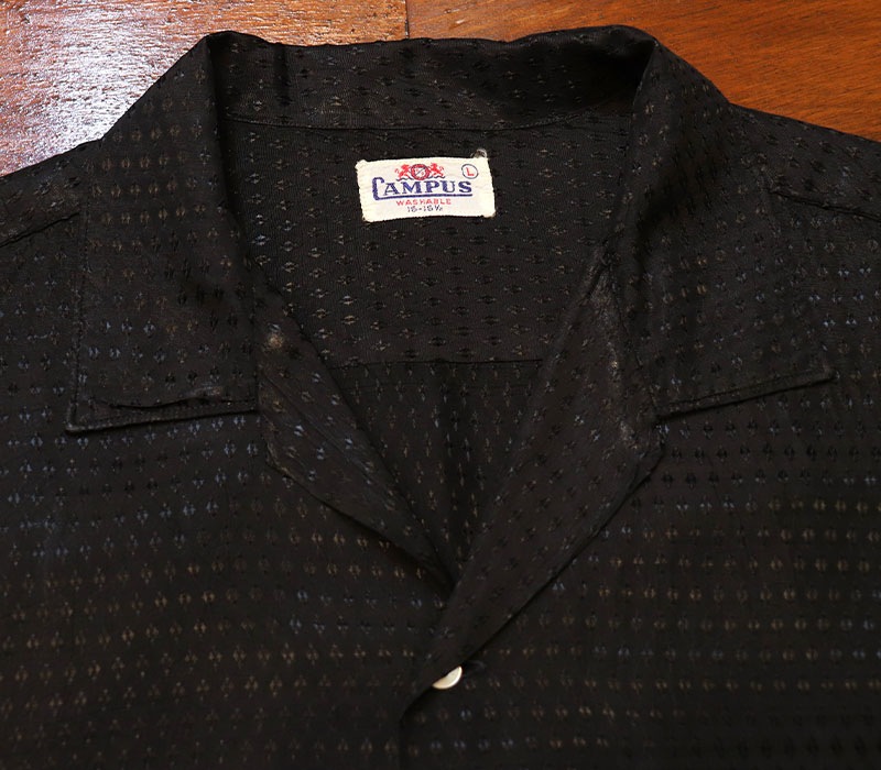 1960s L/S BLACK RAYON SHIRT , Size L