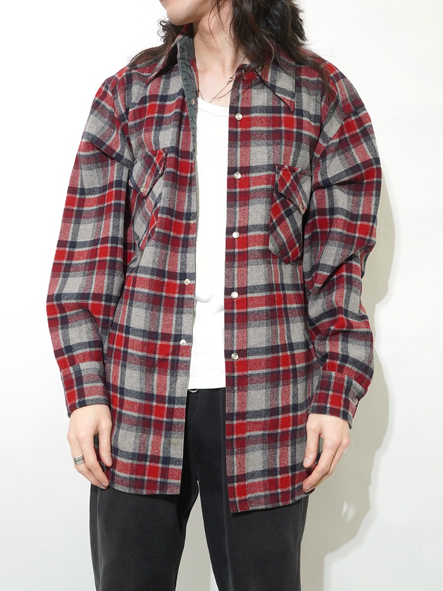 70's ペンドルトン 好配色チェック ウールウエスタンシャツ 表記(XL