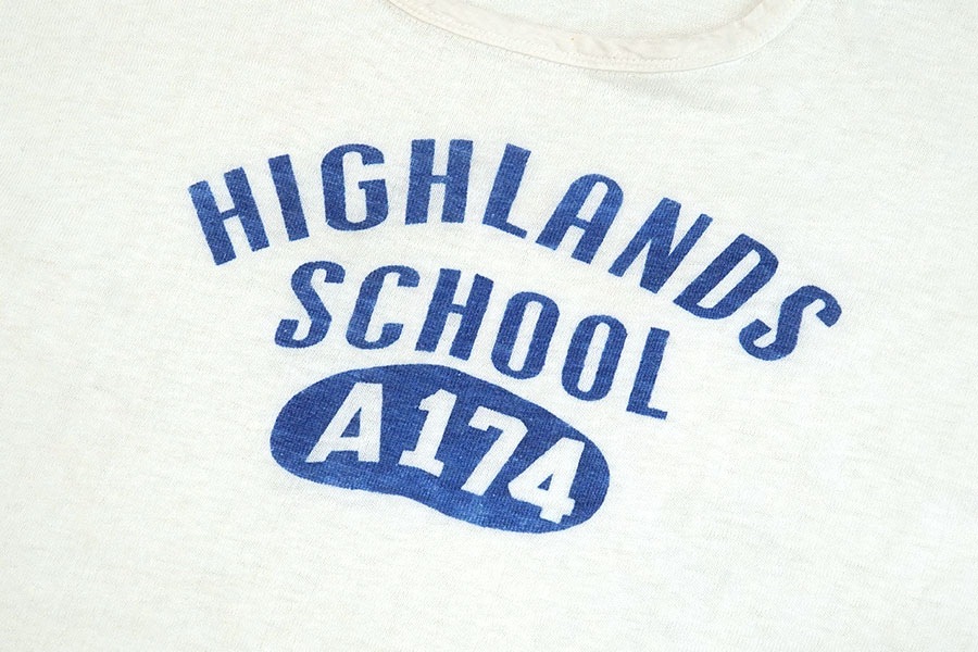 50's～ FELCO athletic wear ''HIGHLANDS SCHOOL A174'' 3段染み込みプリント Tシャツ ホワイト 表記(L)