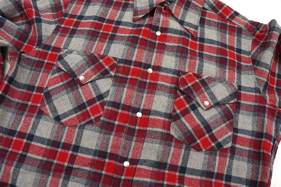 70's ペンドルトン 好配色チェック ウールウエスタンシャツ 表記(XL