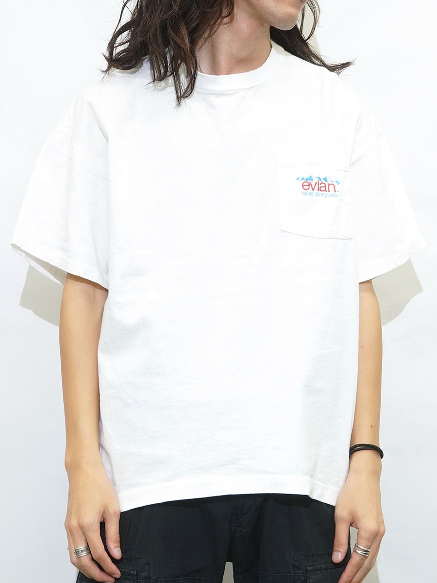 90's anvil ''evian'' ポケットTシャツ ホワイト 表記(L) USA製