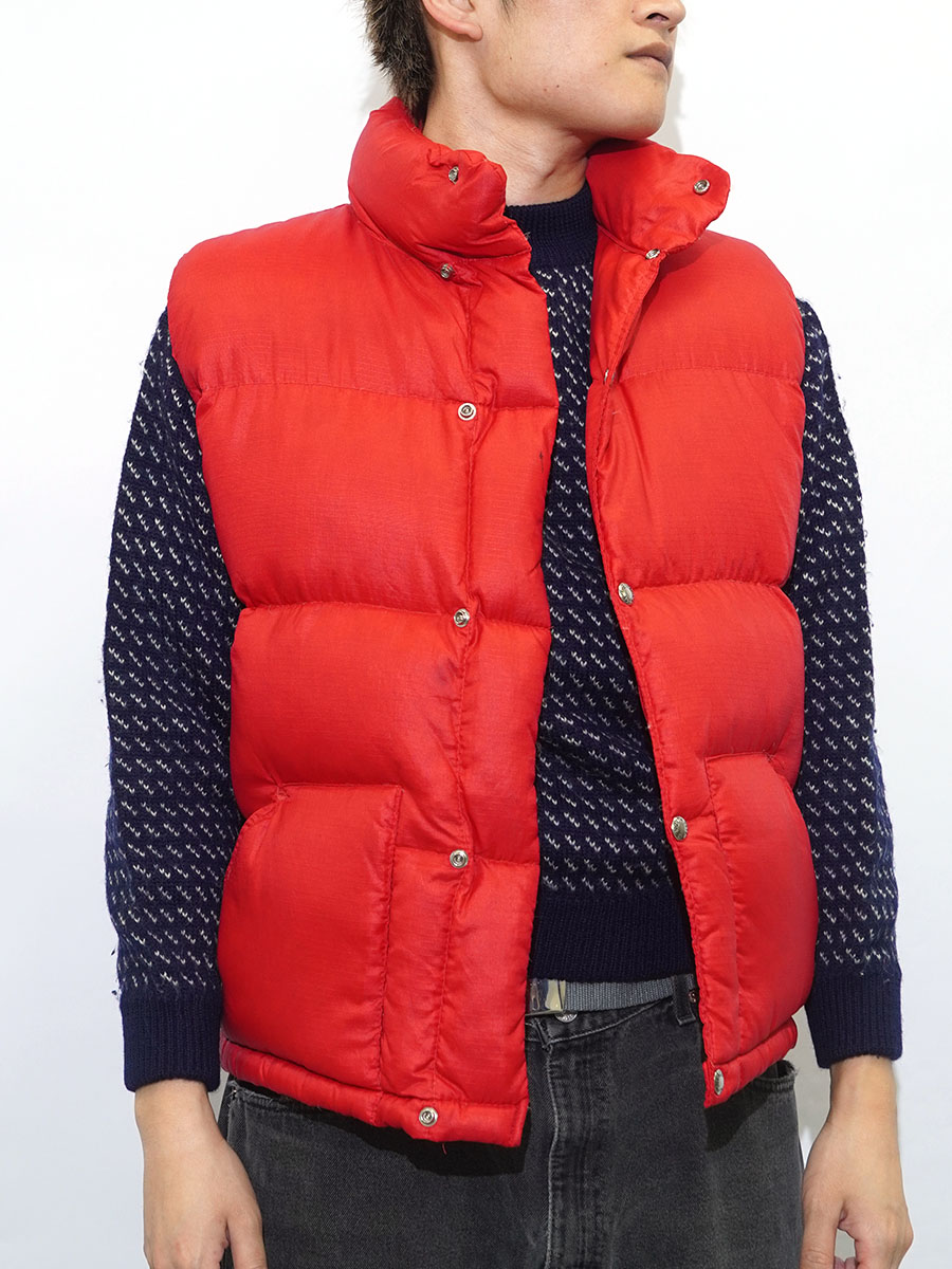 70's 茶タグ THE NORTH FACE リップストップ ダウンベスト レッド 表記