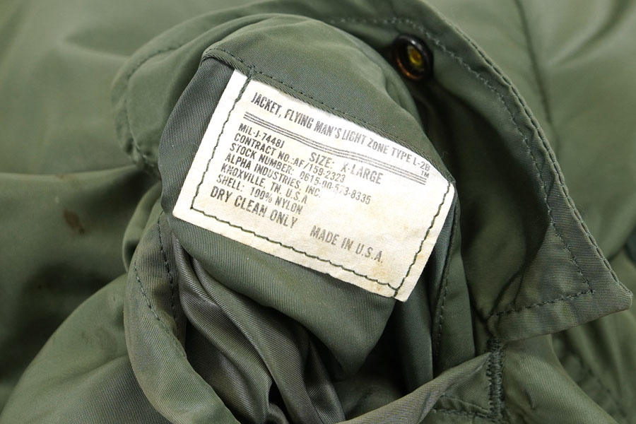 USA製 ALPHA INDUSTRIES, INC. L-2B MIL-J-7448J フライトジャケット