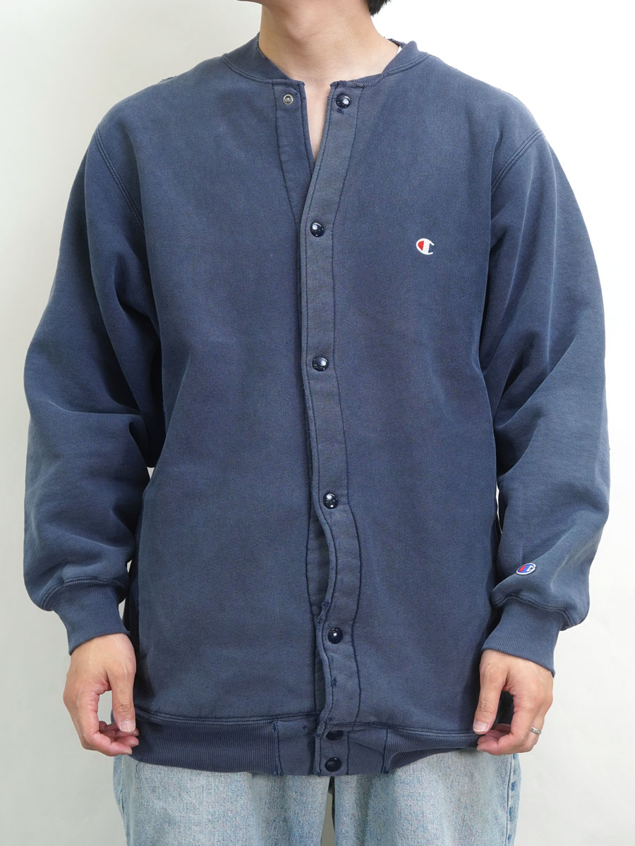 90's 刺繍タグ チャンピオンRW フルスナップカーディガン ネイビー