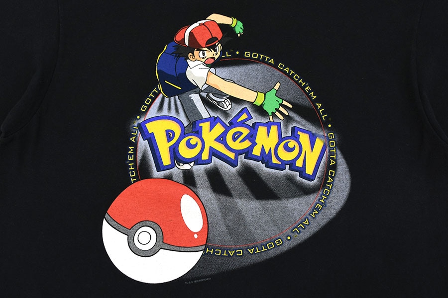 90's Pokémon ''サトシ'' プリントTシャツ ブラック 実寸(M位