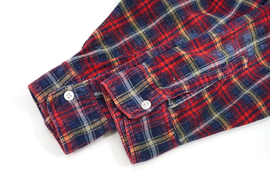 70's CHANDLER 赤紺 好配色チェック柄 プリントフランネルシャツ
