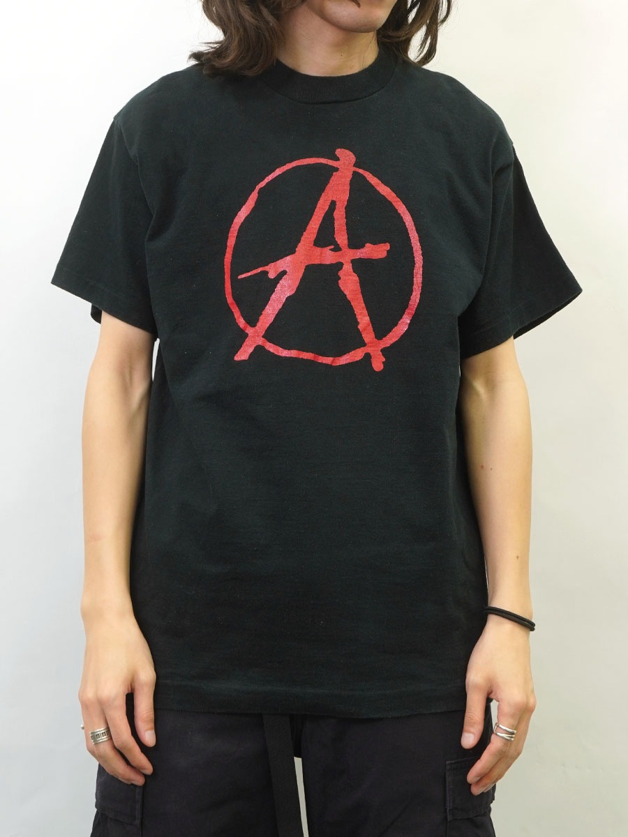 90'S FRUIT OF THE LOOM ''ANARCHY'' LOGO T SHIRT BLACK (SIZE.LARGE) 