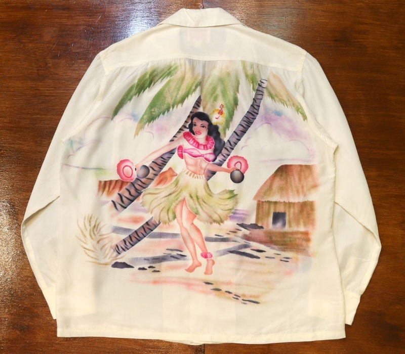 1940s L/S BACK PANEL HAWAIIAN , Size  L
