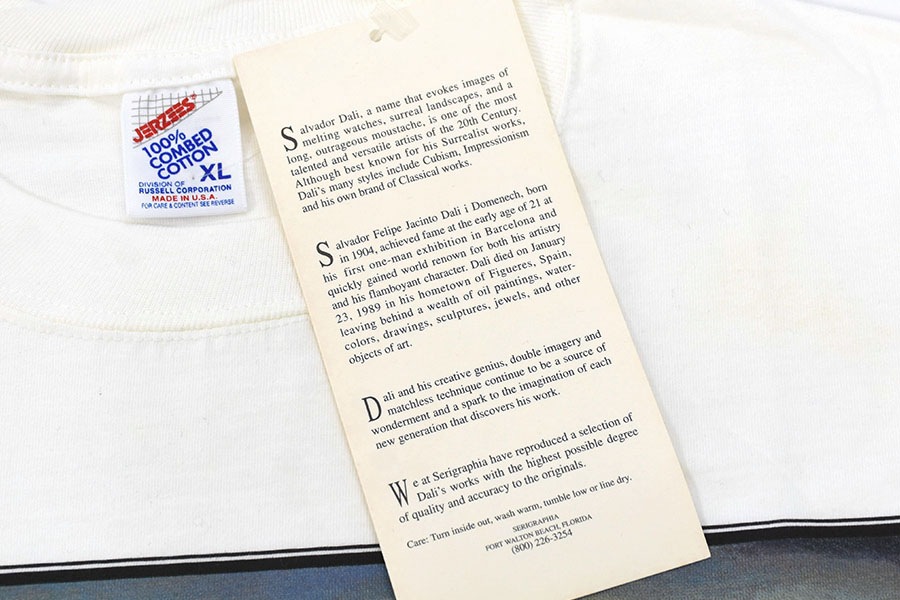 90's JERZEES サルバドール・ダリ ''記憶の固執'' アートプリントTシャツ ホワイト 表記(XL) USA製 DEAD