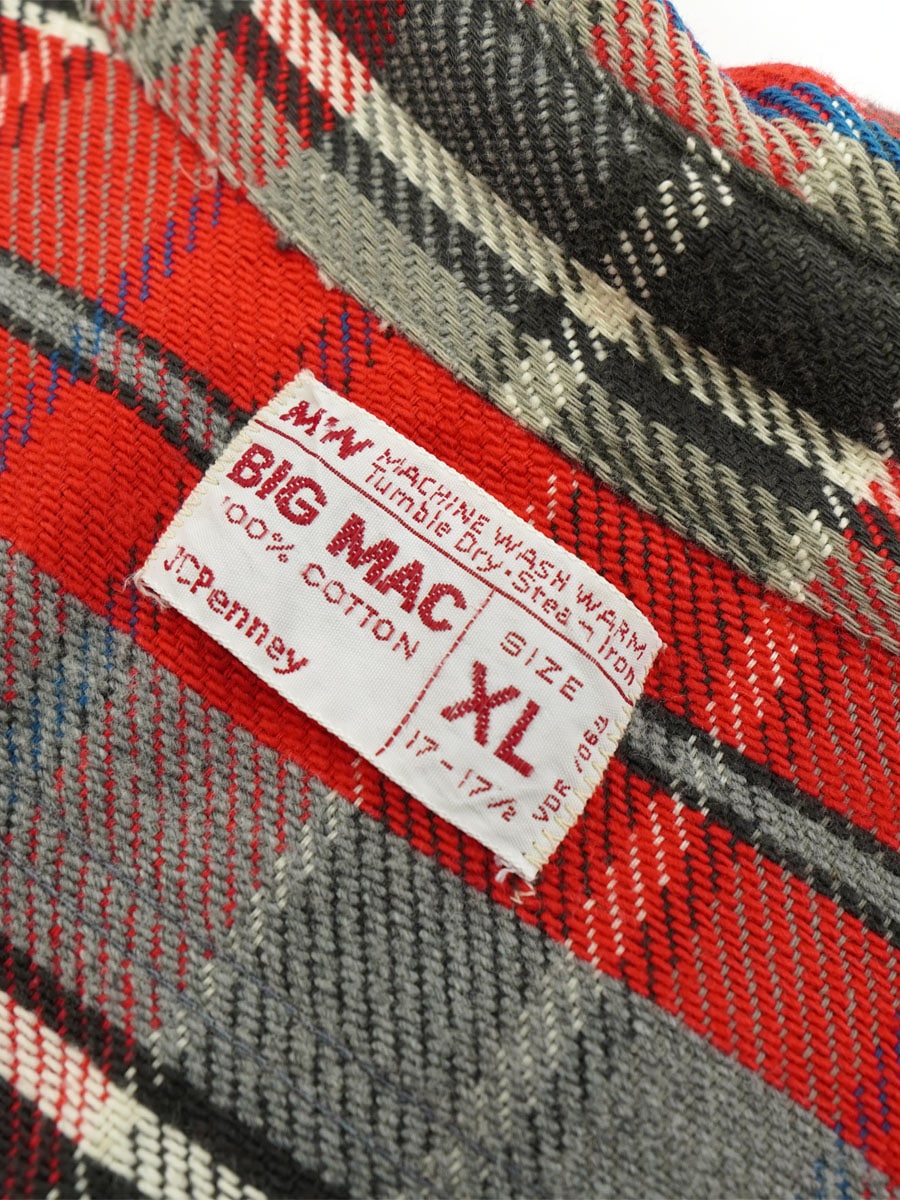70's 単色タグ BIG MAC 好配色チェック フランネルシャツ 表記(XL) 白