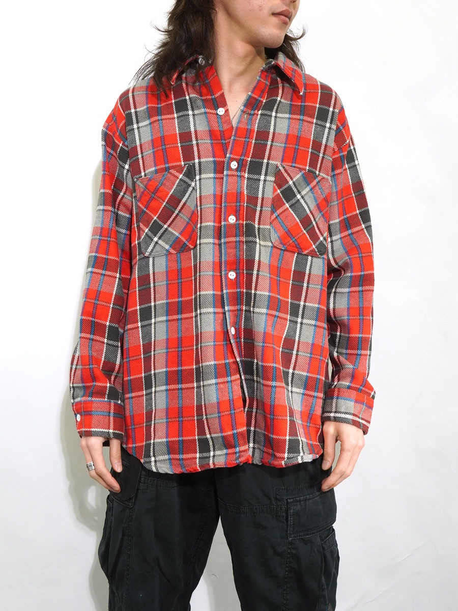 70's 単色タグ BIG MAC 好配色チェック フランネルシャツ 表記(XL) 白