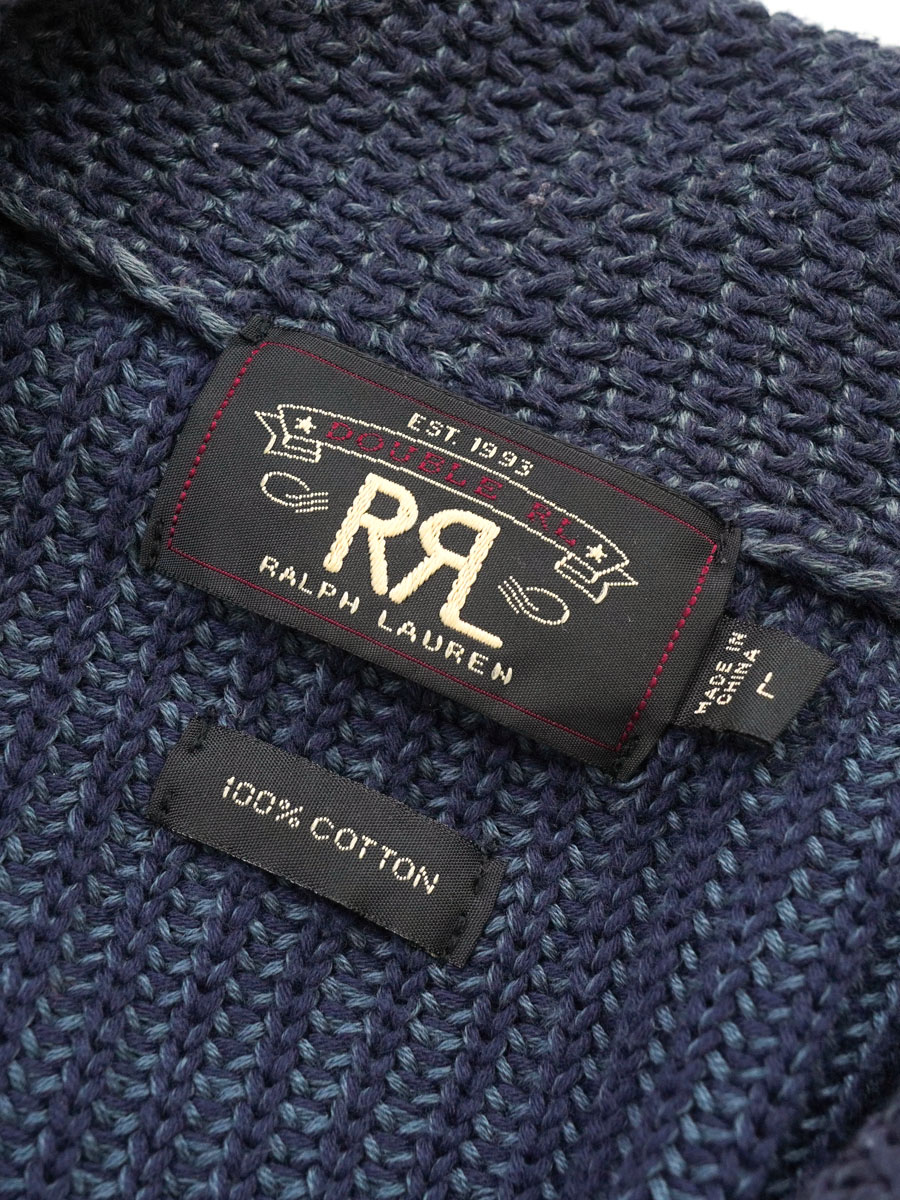 RRL 100％コットン ショールカラー ニットセーター ネイビー 表記(L