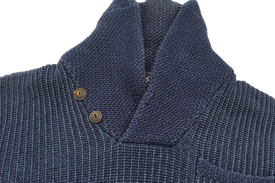 RRL 100％コットン ショールカラー ニットセーター ネイビー 表記(L