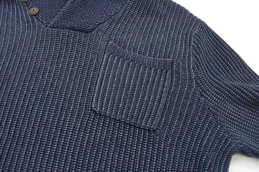 RRL 100％コットン ショールカラー ニットセーター ネイビー 表記(L