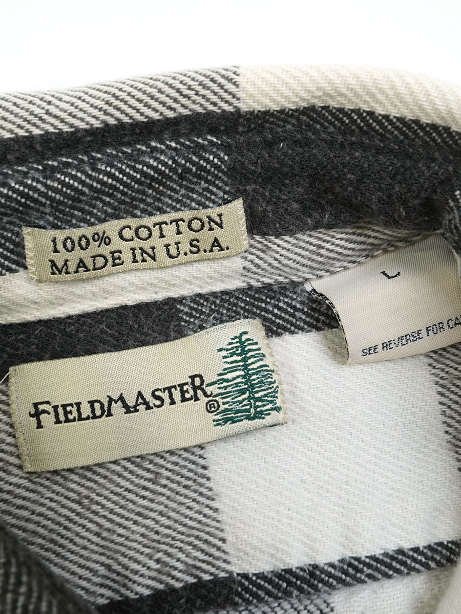 80's FIELDMASTER 白×黒 ブロックチェック フランネルシャツ 表記(L