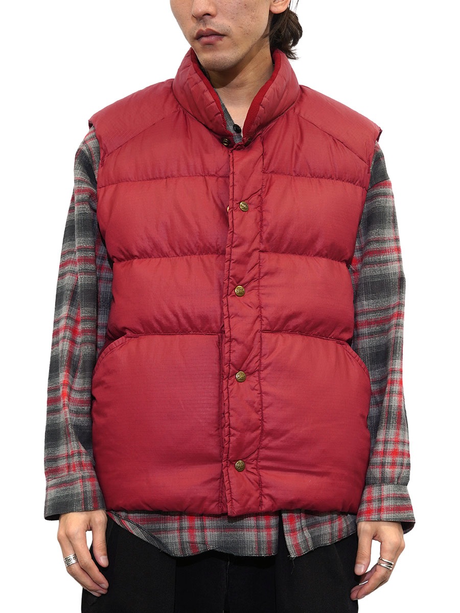 80's Eddie Bauer リップストップ ダウンベスト レッド 実寸(L位