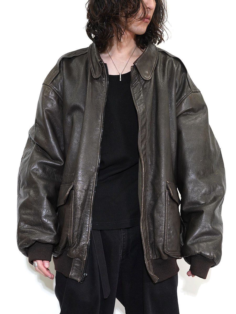 80'S L.L.BEAN A-2 LEATHER FLIGHT JACKET (SIZE.XX LARGE TALL) MADE IN USA