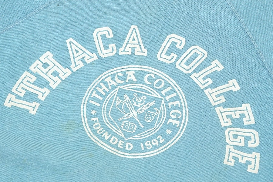 60'S ''ITHACA COLLEGE'' FLOCKY PRINT SWEAT SHIRT SKY BLUE (APPROX.MEDIUM) 