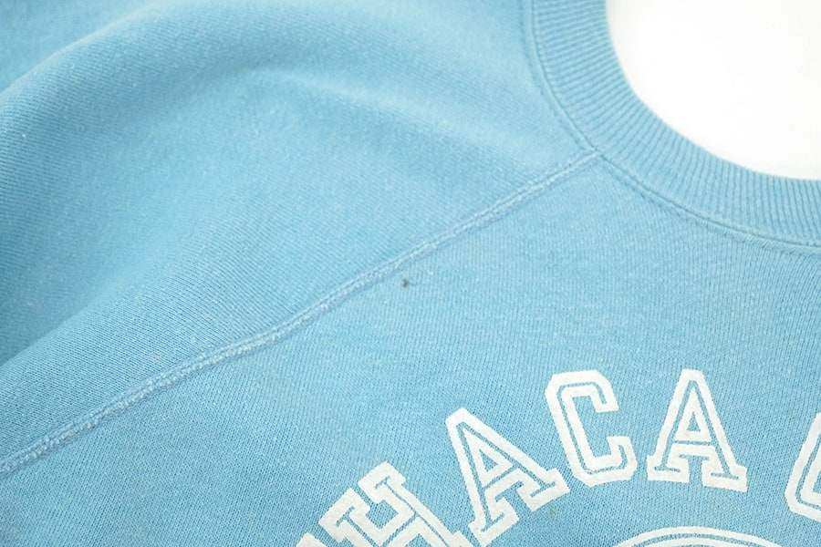 60'S ''ITHACA COLLEGE'' FLOCKY PRINT SWEAT SHIRT SKY BLUE (APPROX.MEDIUM) 