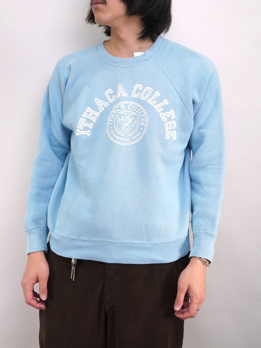 60'S ''ITHACA COLLEGE'' FLOCKY PRINT SWEAT SHIRT SKY BLUE (APPROX.MEDIUM) 