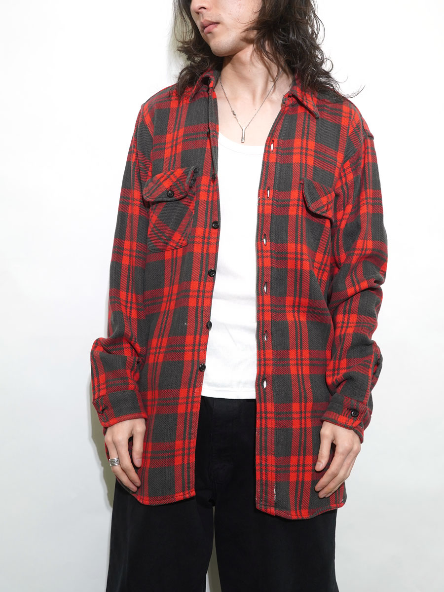 60's SEARS FLANNEL SHIRT WITH GUSSET BLK X RED (SIZE. MEDIUM