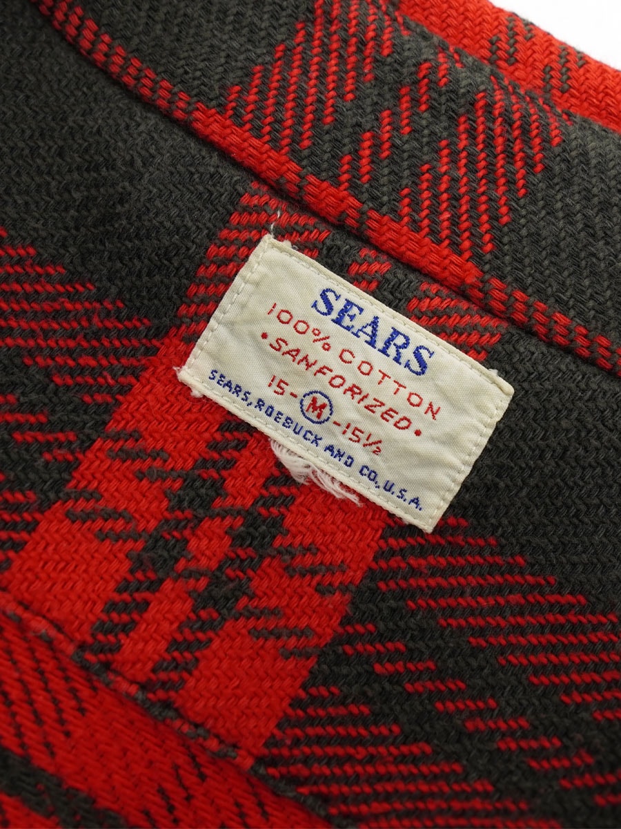 60's SEARS FLANNEL SHIRT WITH GUSSET BLK X RED (SIZE. MEDIUM