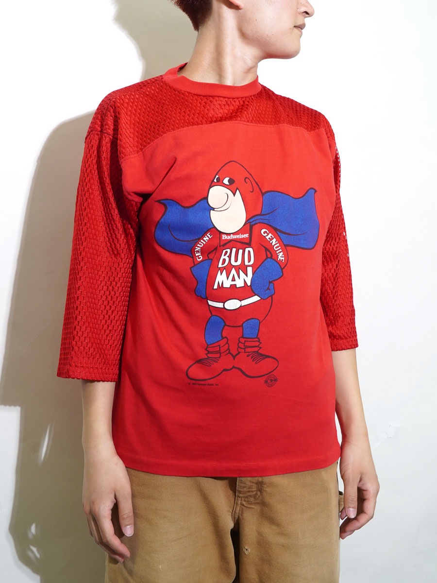 80's Artex ''BUDMAN'' メッシュ切り替え 七分袖Tシャツ 表記(M)