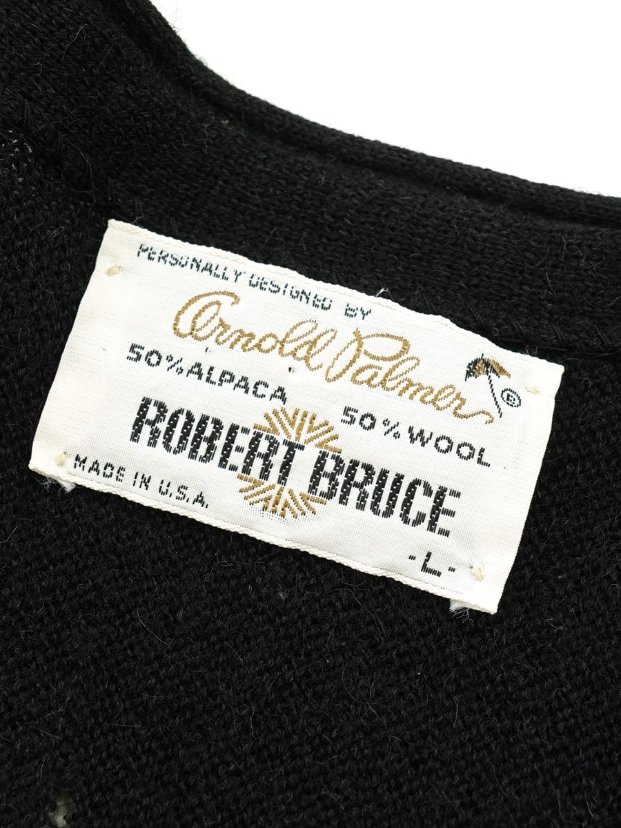 Robert Bruce Arnold Palmer カーディガン ブラック 古着 70s USA製 Arnold Palmer Robert Bruce ブラック ソリッド