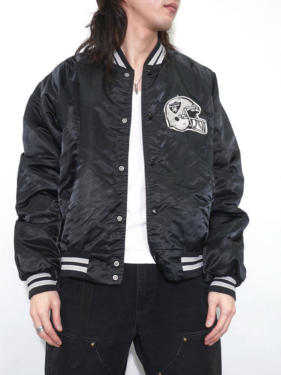 80's Chalk Line ''RAIDERS'' サテンスタジャン 表記(XL) 黒 USA製