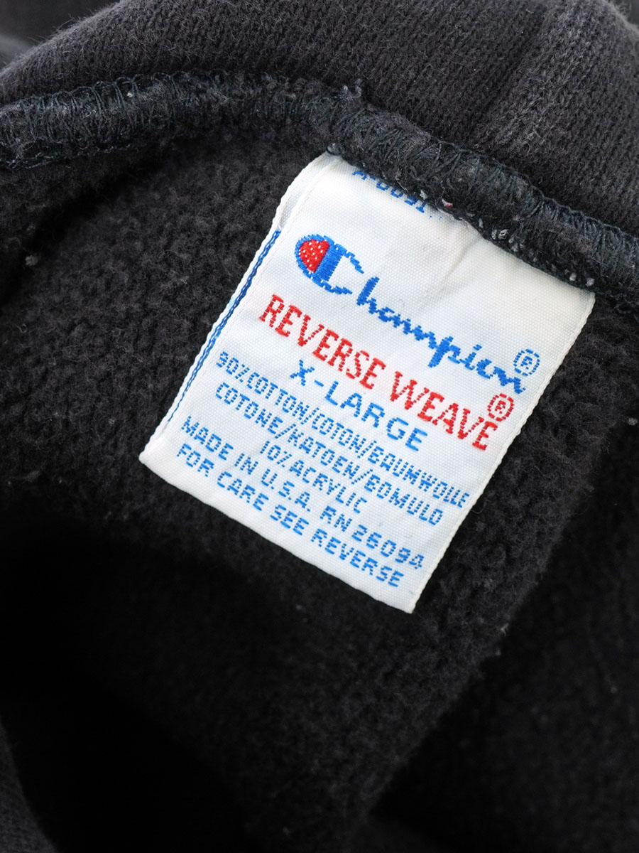 90's 刺繍タグ チャンピオンRWパーカ 無地 ブラック 表記(XL) USA製