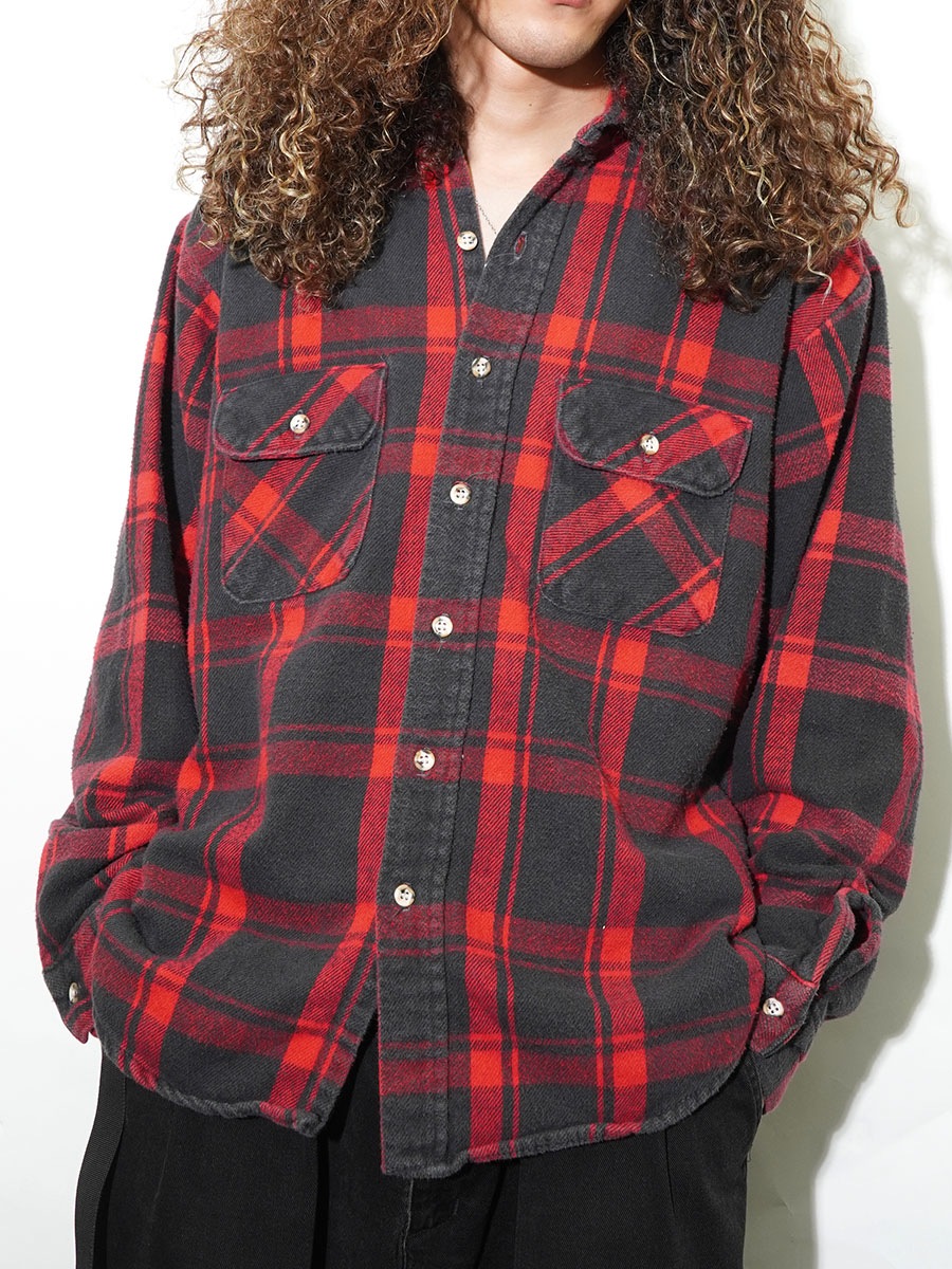 70's FIVEBROTHER 赤黒チェック フランネルシャツ 表記(L) | すべての