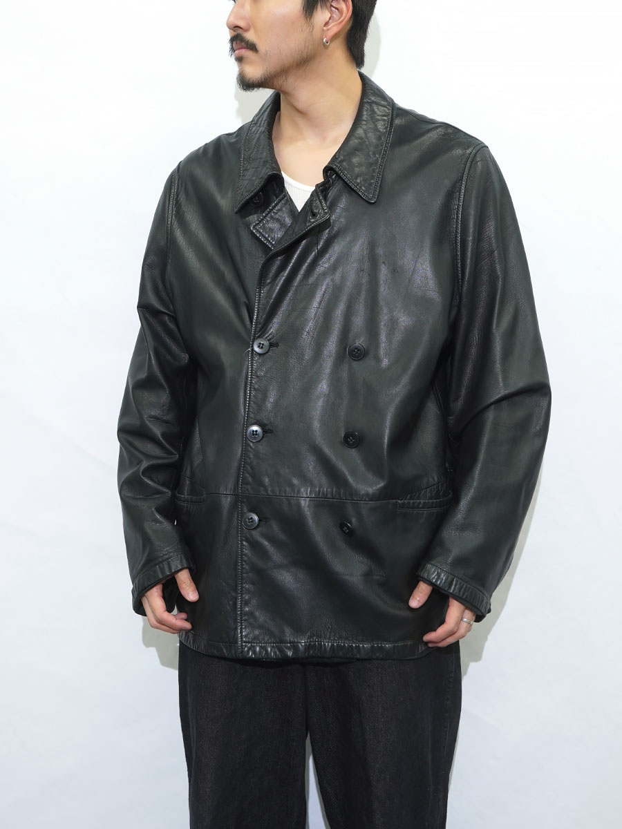 90's GIORGIO ARMANI 黒タグ レザーPコート MADE IN ITALY 表記(56