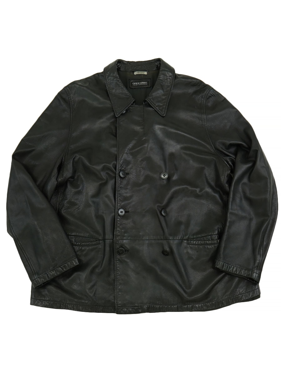 90's GIORGIO ARMANI 黒タグ レザーPコート MADE IN ITALY 表記(56