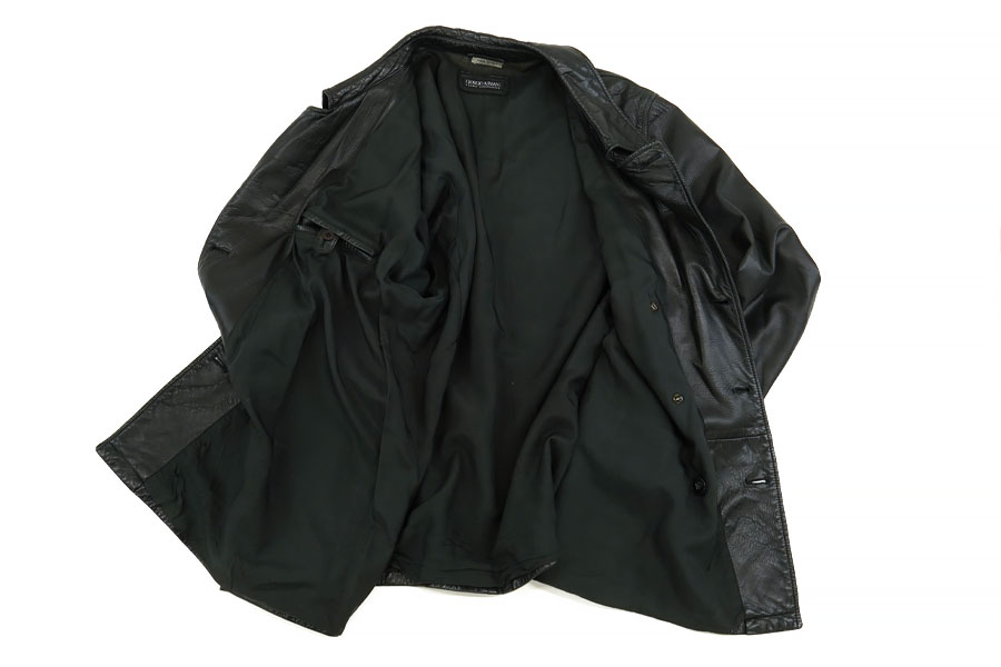 90's GIORGIO ARMANI 黒タグ レザーPコート MADE IN ITALY 表記(56